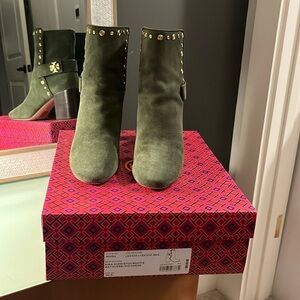 Tory Burch Olive Green Suede Bootie